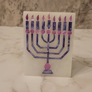 Vintage Soapstone Menorah mother of pearl inlay box
